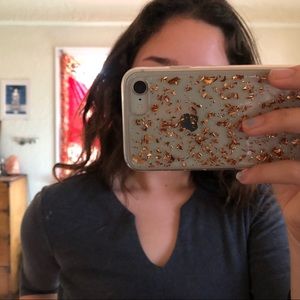 Gray top w unique neckline